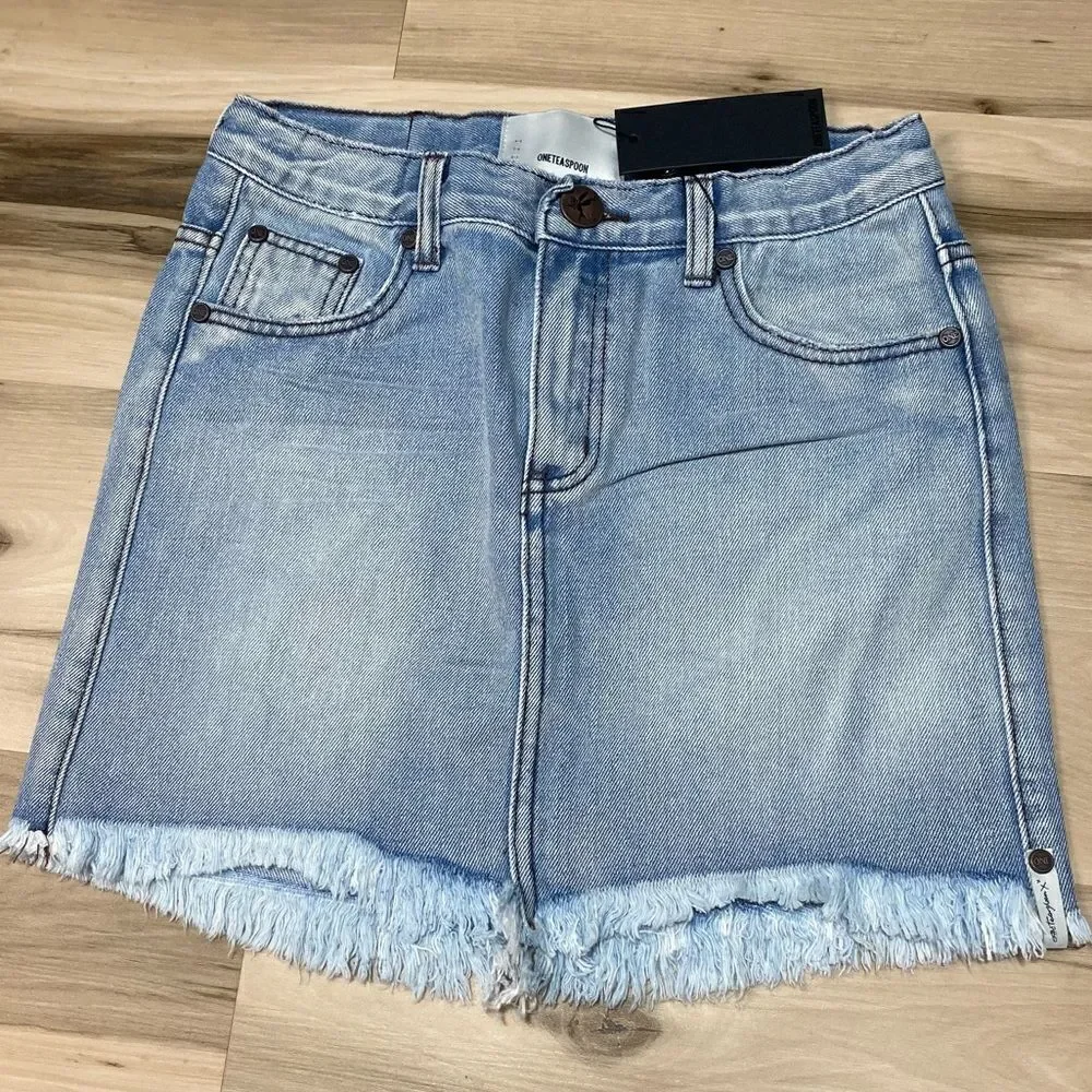 💛 KIDS ANTIQUE 2020 MINI STRETCH HIGH WAIST DENIM SKIRT 12-14